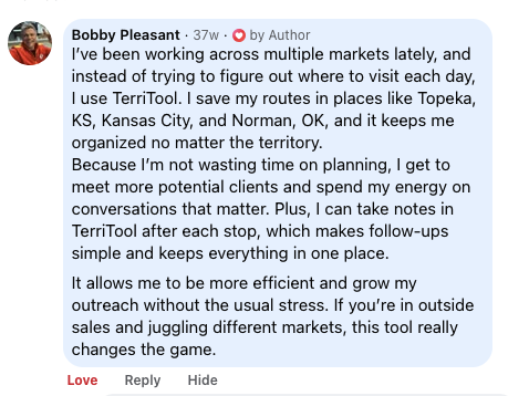 Customer comment screenshot