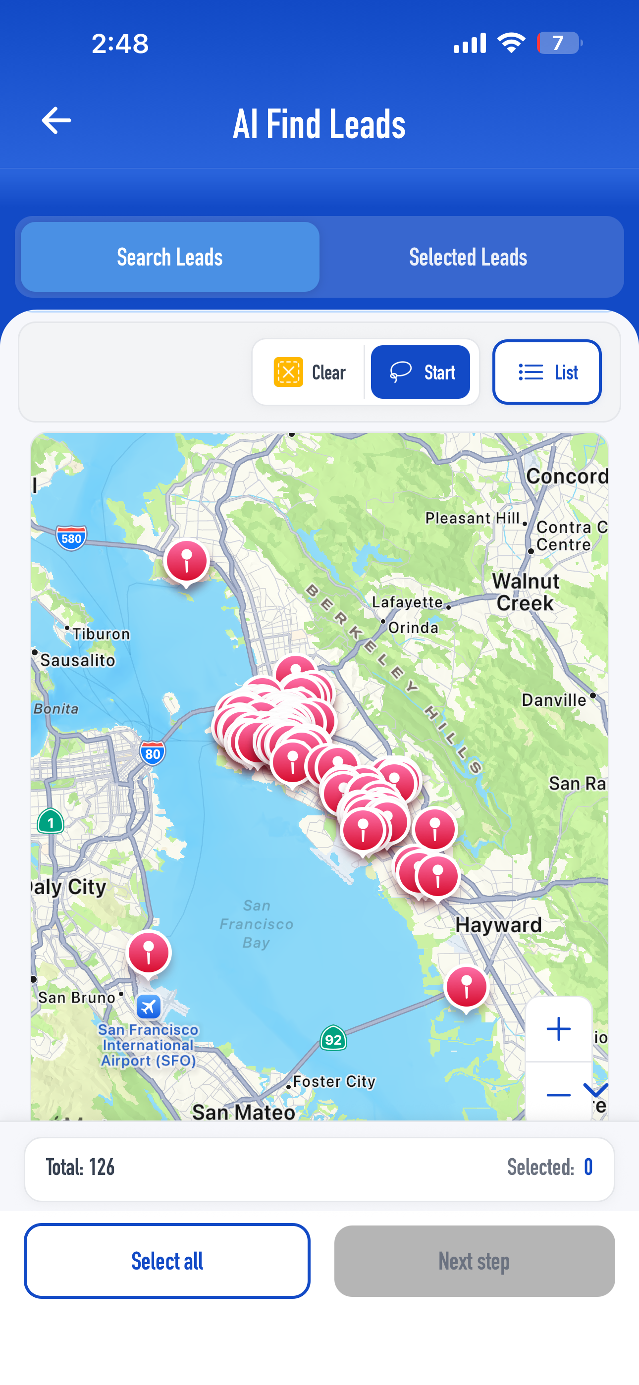 AI Find Leads map view